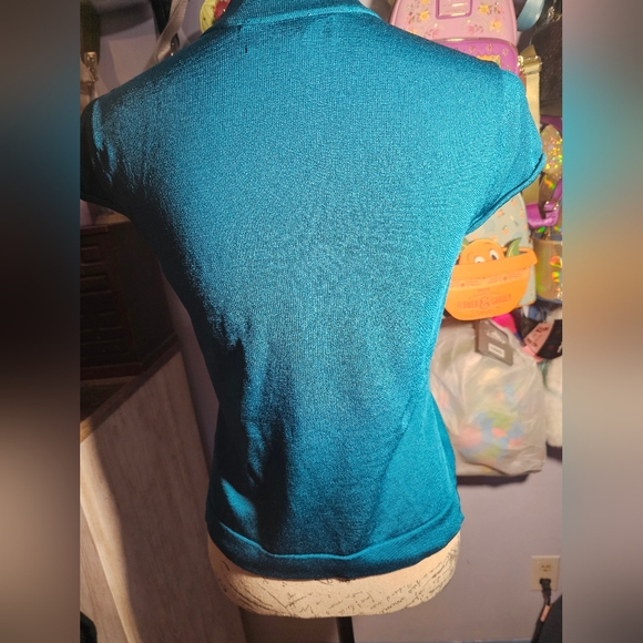 Jones New York Collection Petite Beautiful Turquoise Faux Blouse Beaded Size S - Picture 5 of 9